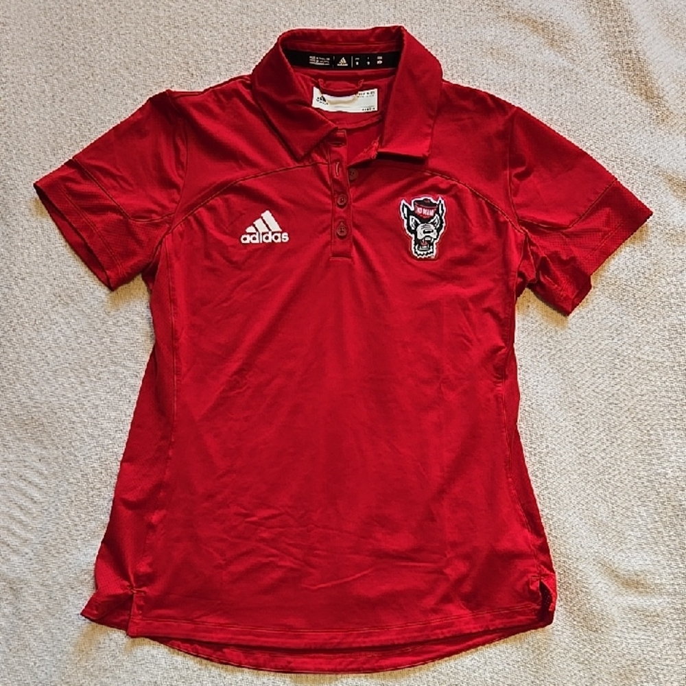Adidas Aeroready Performance Polo Tee Shirt North Carolina State University Logo